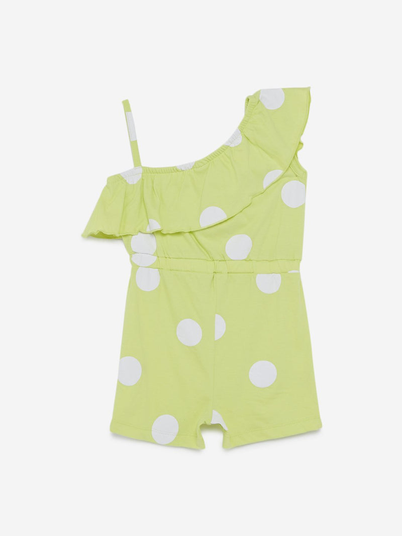 HOP Kids Lime Polkadot Print Jumpsuit