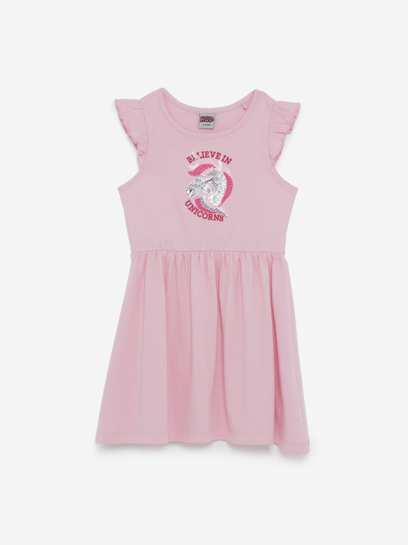 HOP Kids Light Pink Unicorn-Detailed Dress