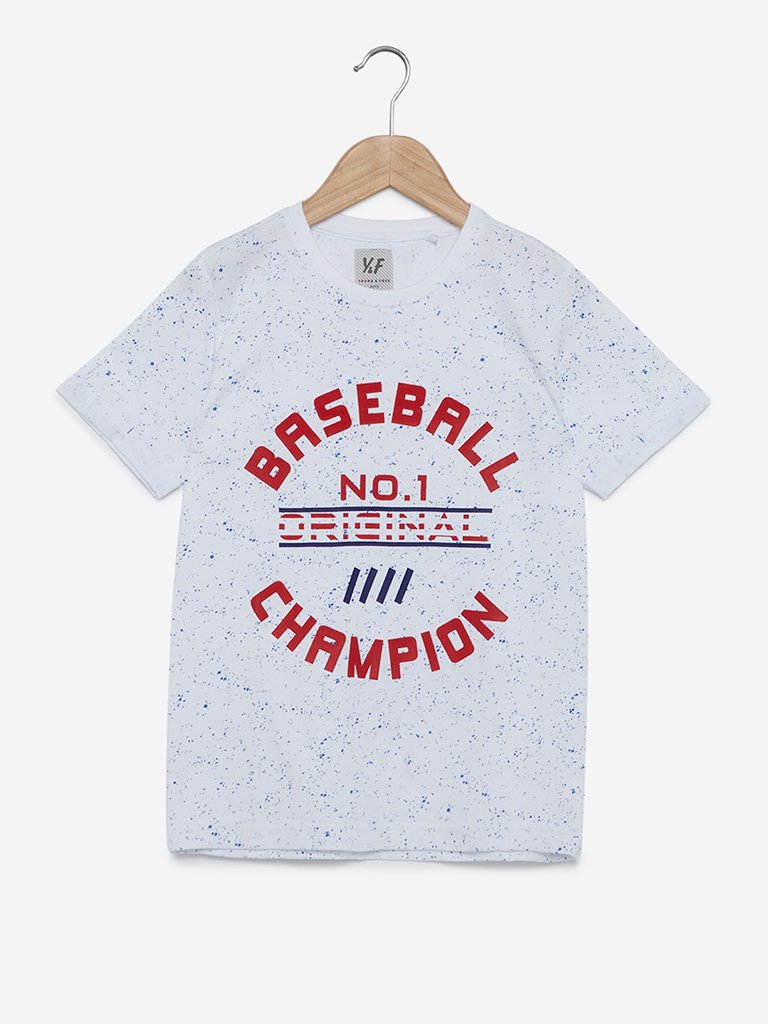 Y&F Kids White Printed Pure-Cotton T-Shirt