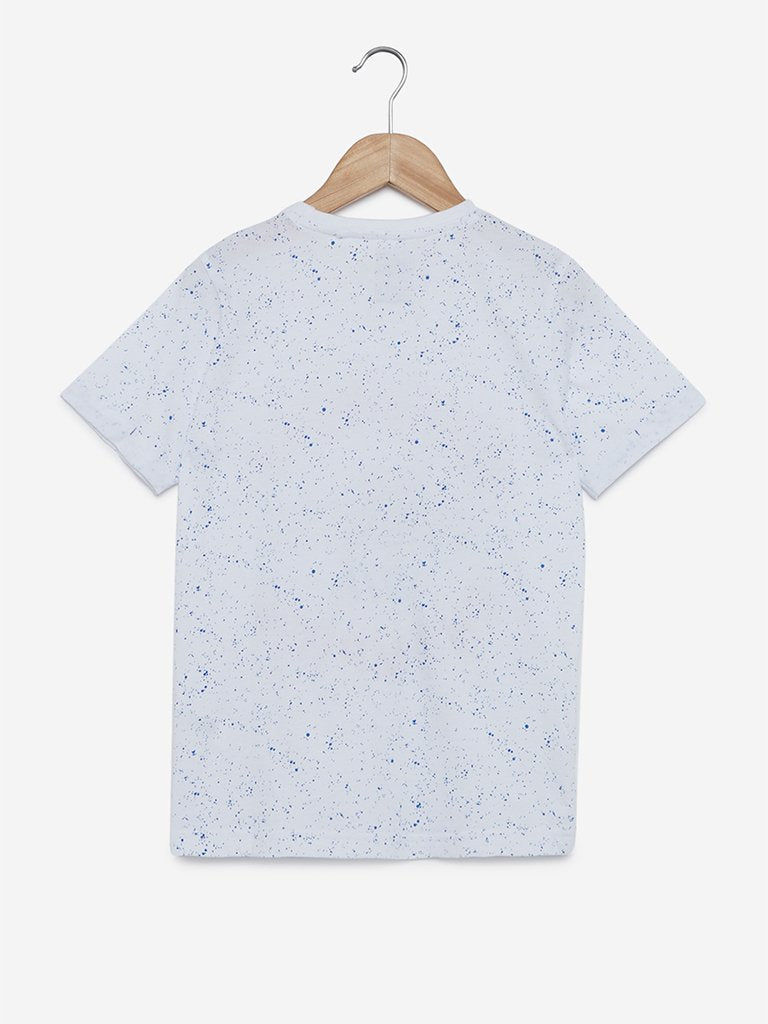 Y&F Kids White Printed Pure-Cotton T-Shirt
