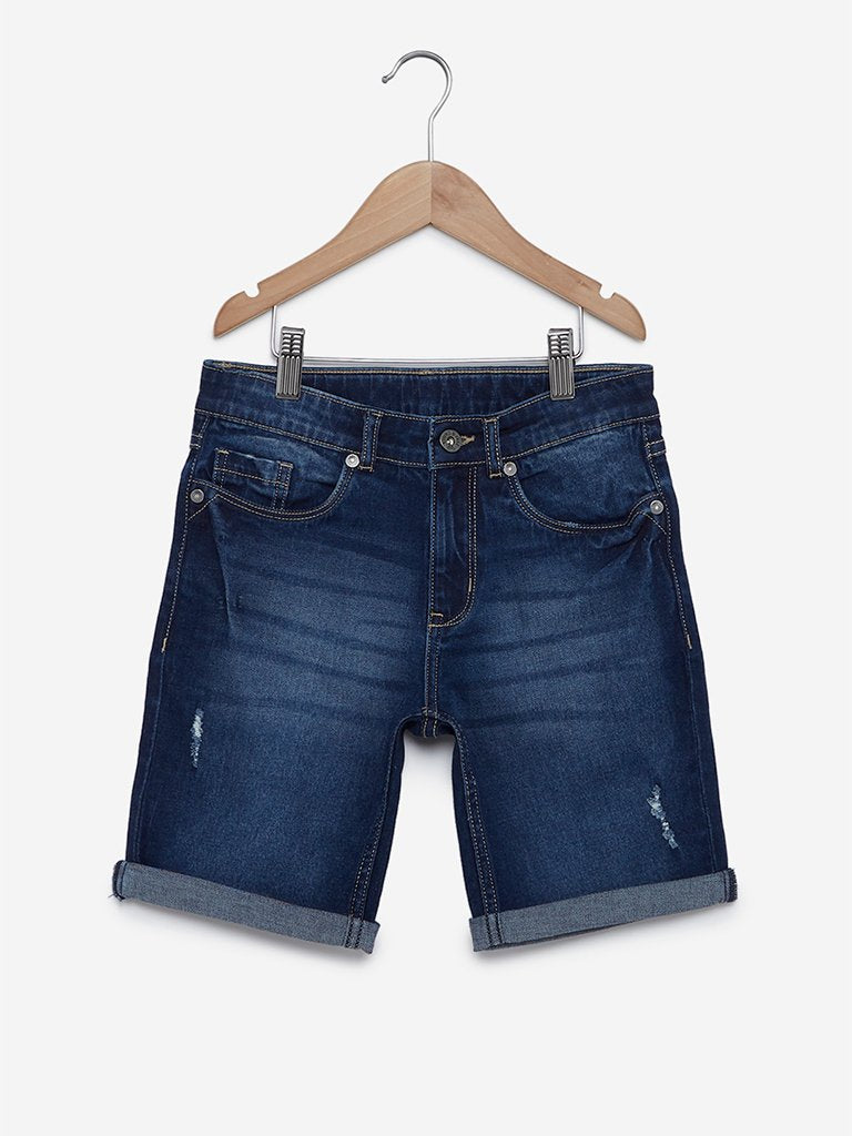 Y&F Kids Indigo Distressed Shorts