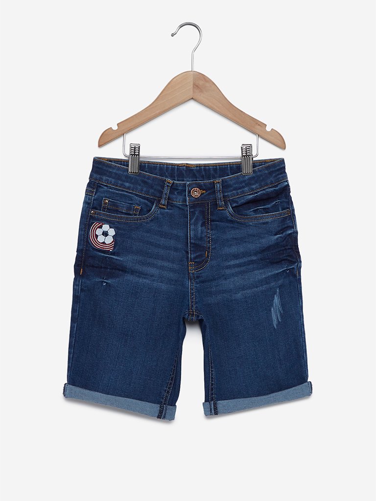 Y&F Kids Blue Applique Detailed Denim Shorts