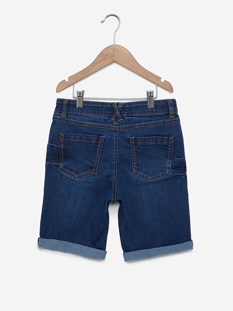 Y&F Kids Blue Applique Detailed Denim Shorts