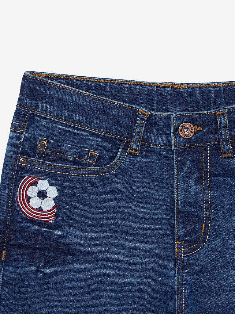 Y&F Kids Blue Applique Detailed Denim Shorts