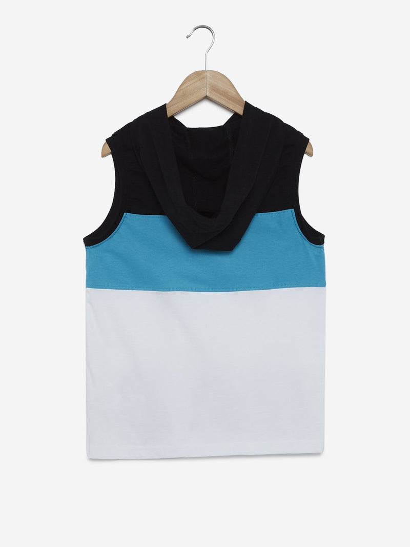 Y&F Kids Aqua Colour-Blocked Hooded Tank T-Shirt