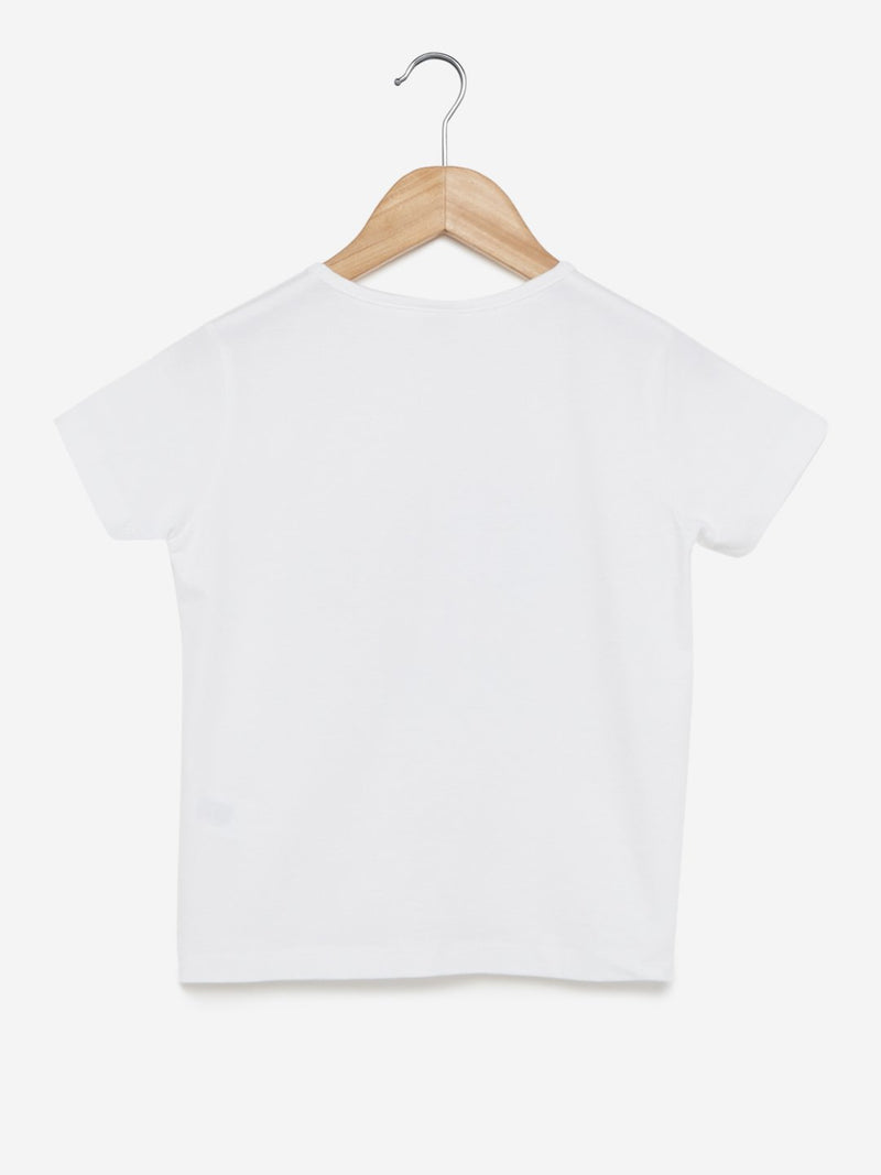 Y&F Kids White Sequin-Detailed Matte T-Shirt