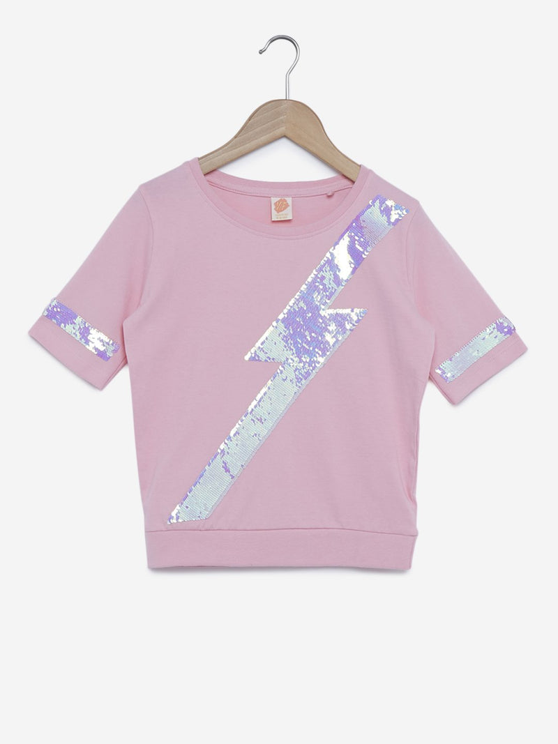 Y&F Kids Light Pink Reversible Sequin T-Shirt