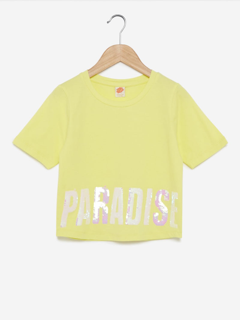 Y&F Kids Lime Sequinned Drupy T-Shirt