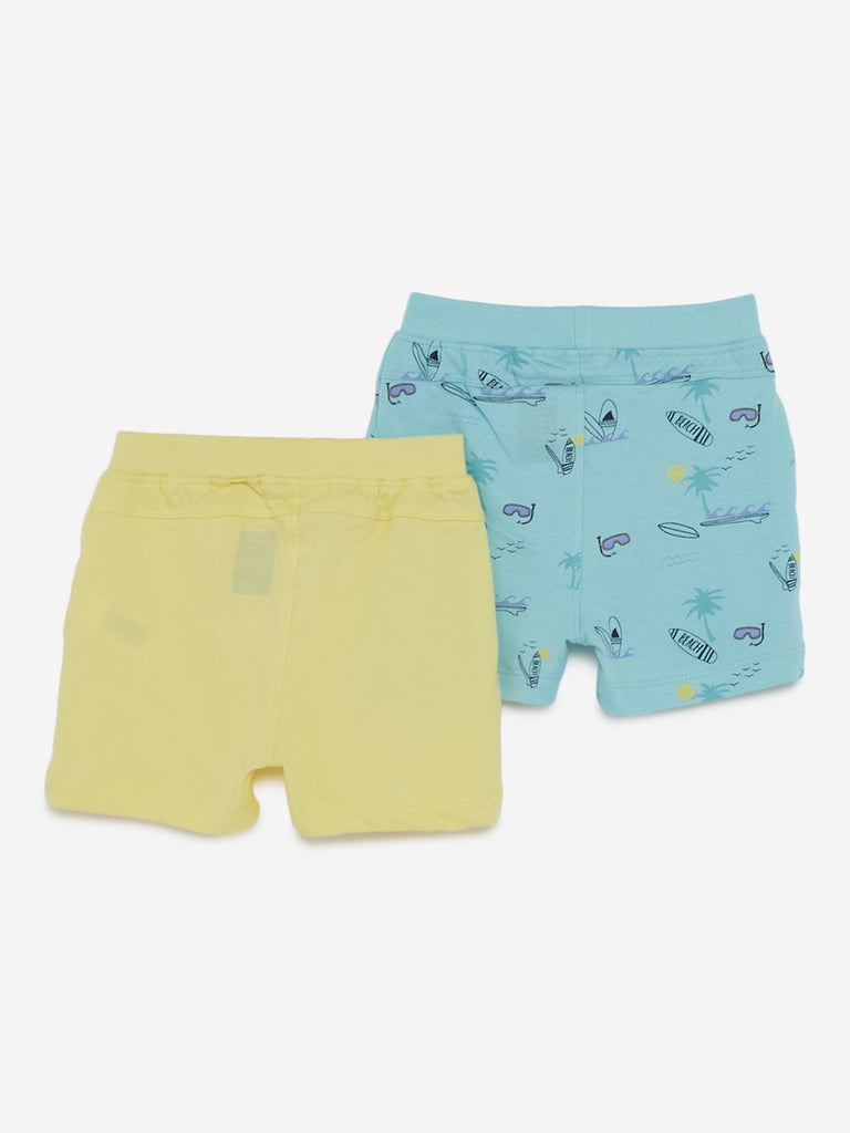 Baby HOP Yellow Surf Print Shorts Set Of Two