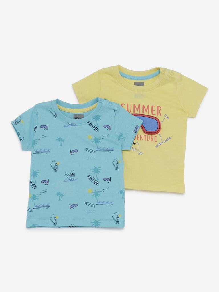 Baby HOP Yellow Surf Theme T-Shirts Set Of Two