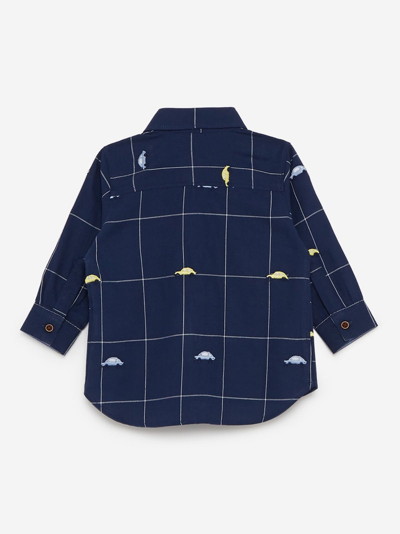 Baby HOP Navy Embroidered Cotton Shirt