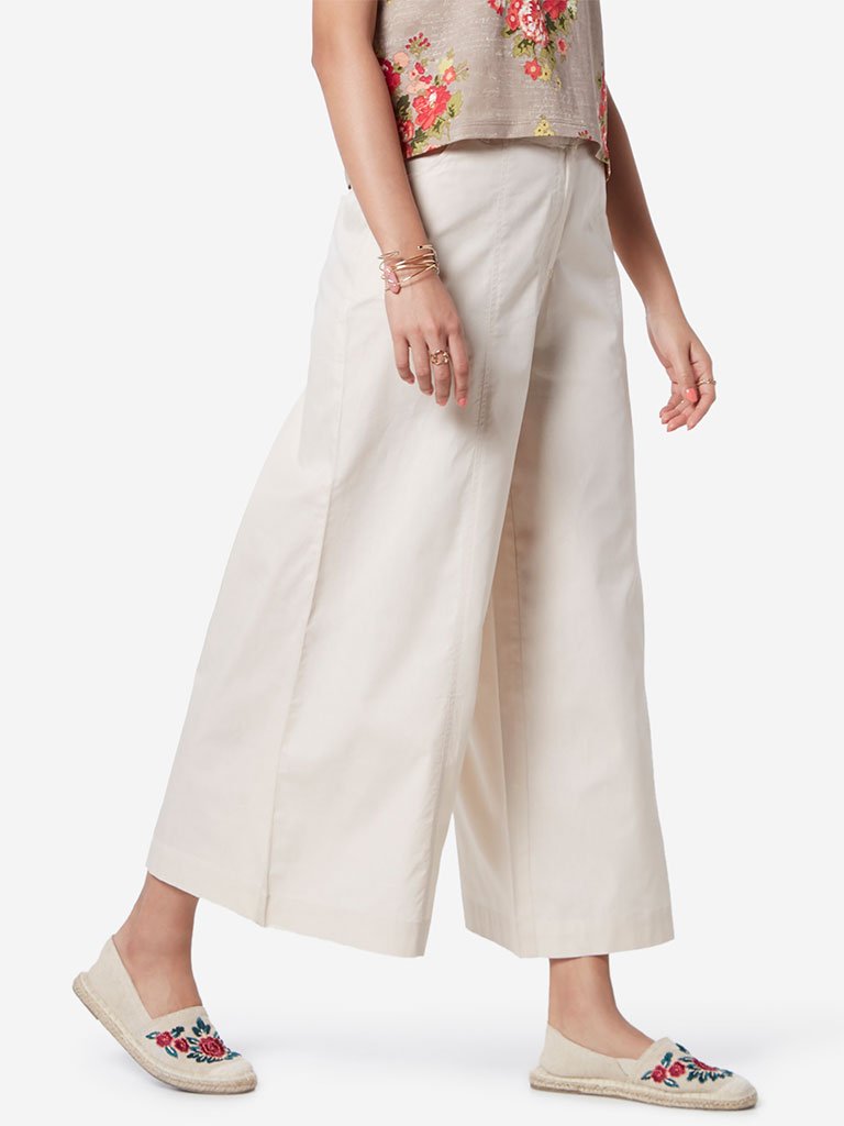 Bombay Paisley Off White Cotton Palazzos