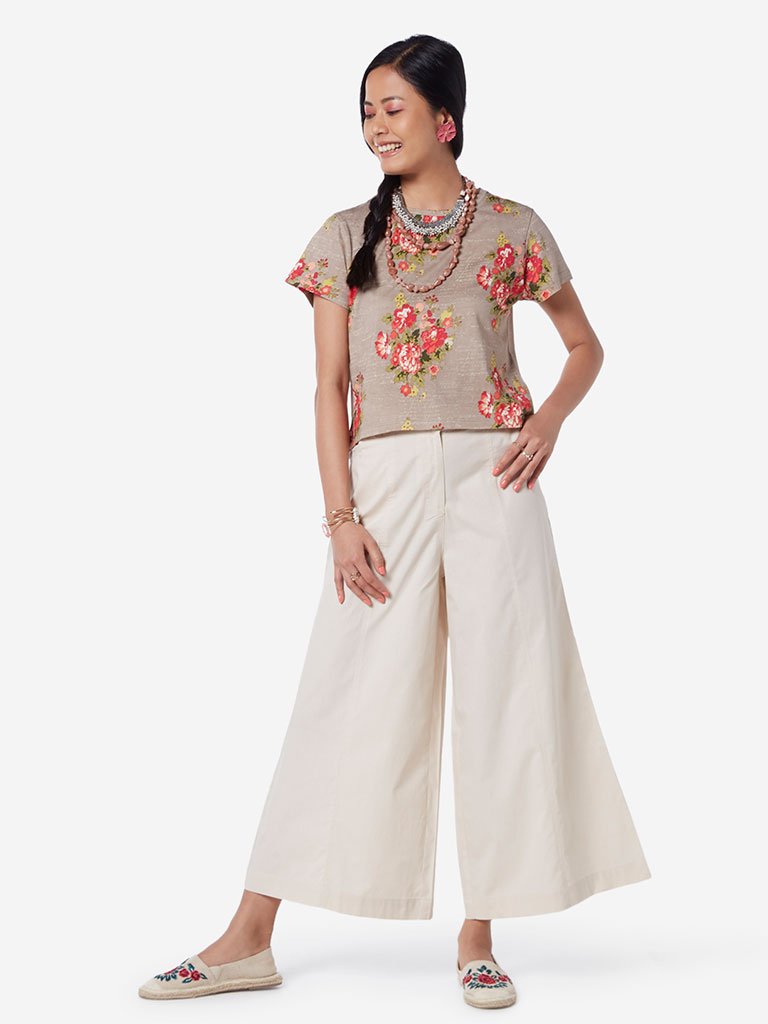 Bombay Paisley Off White Cotton Palazzos