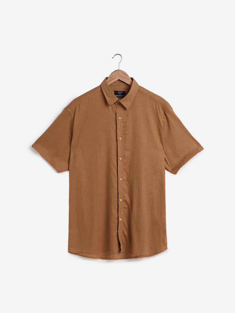 Ascot Brown Relaxed Fit Linen Blend Shirt