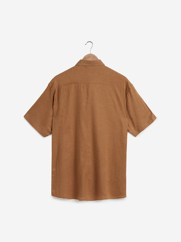 Ascot Brown Relaxed Fit Linen Blend Shirt