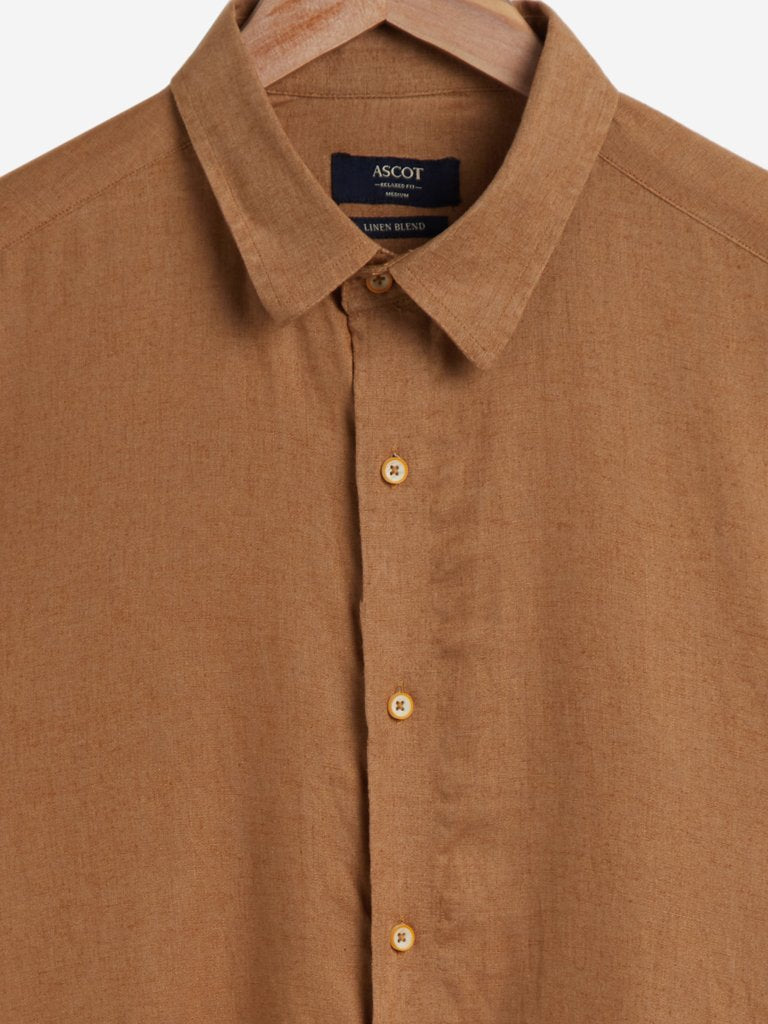 Ascot Brown Relaxed Fit Linen Blend Shirt
