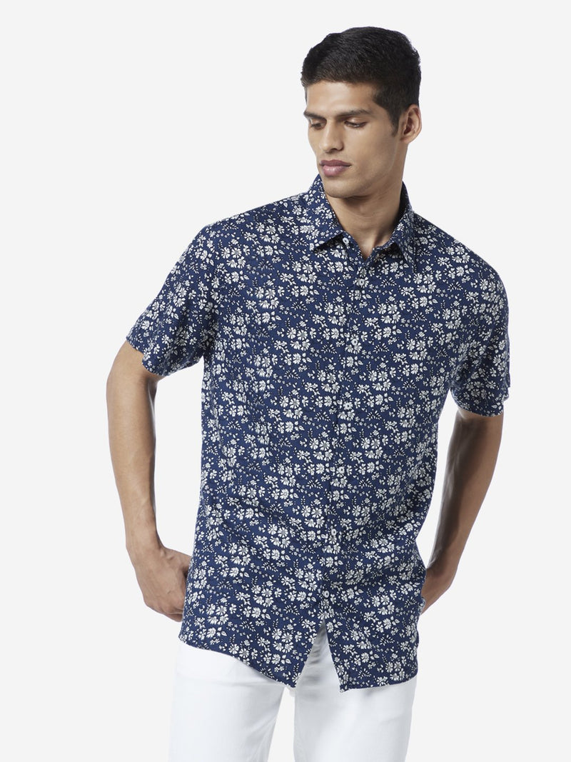 Ascot Indigo Relaxed Fit Floral Shirt