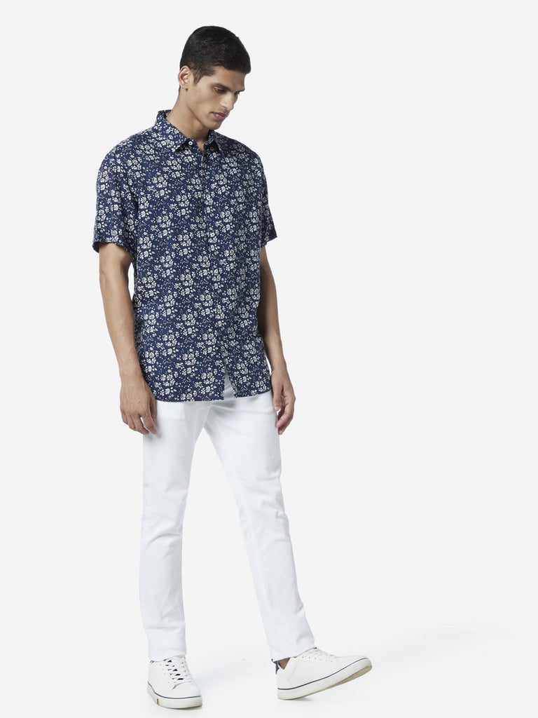 Ascot Indigo Relaxed Fit Floral Shirt