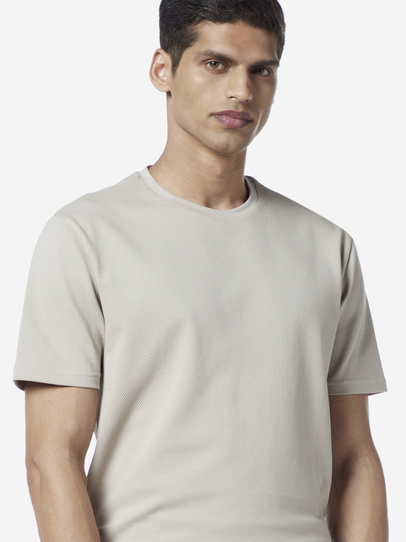 Ascot Taupe Self-Textured Slim Fit T-shirt