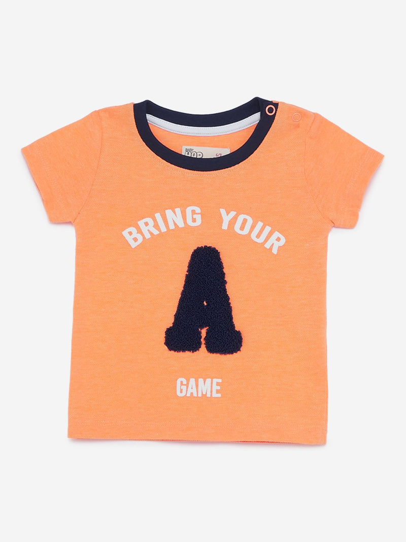 Baby HOP Neon Orange Text Print T-Shirt