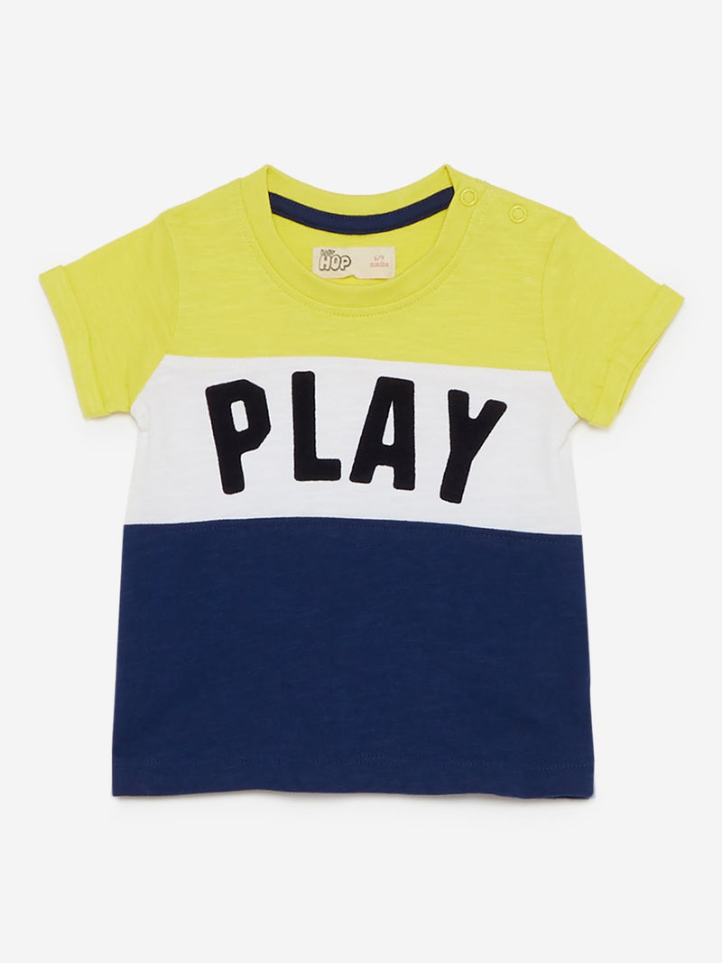 Baby HOP Blue Colour-Blocked Crewneck T-Shirt