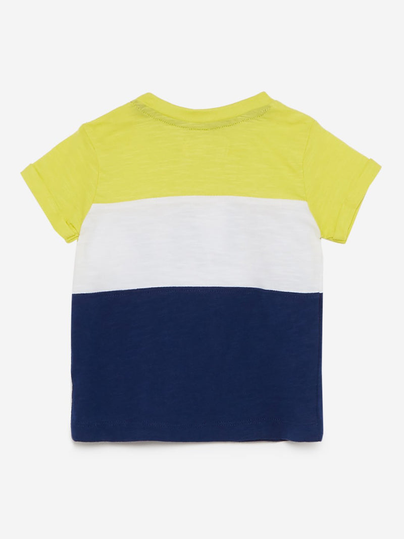 Baby HOP Blue Colour-Blocked Crewneck T-Shirt