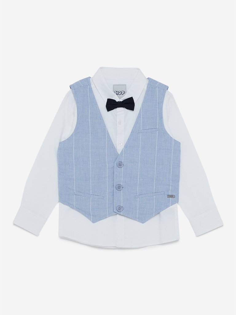 HOP Kids Light Blue Shirt And Waistcoat Set