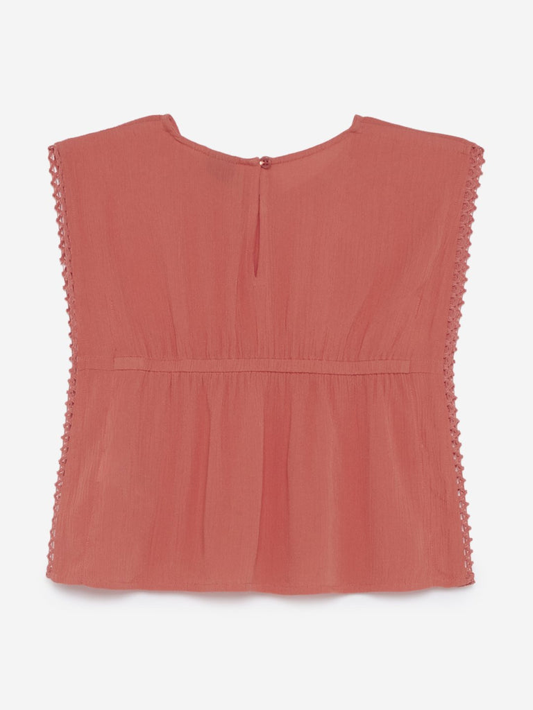 HOP Kids Orange Floral Embroidered Top