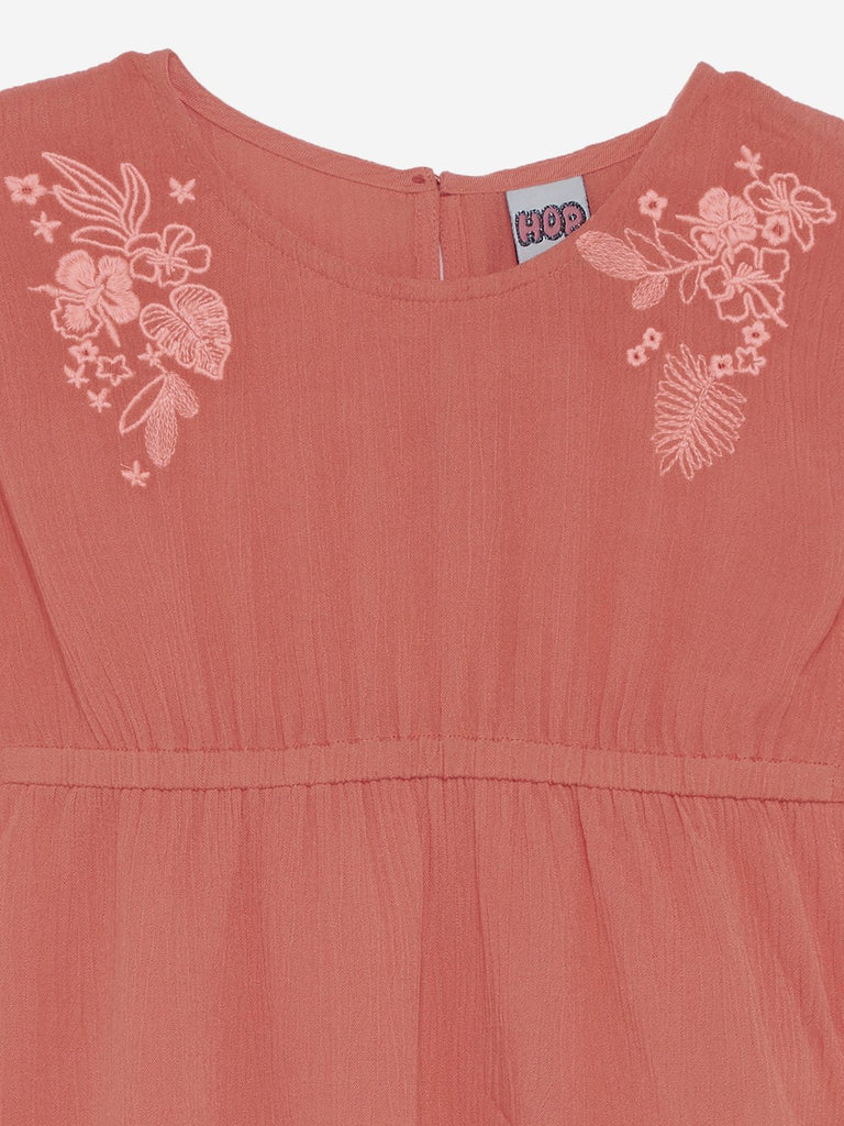 HOP Kids Orange Floral Embroidered Top