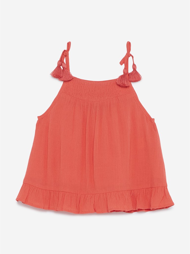 HOP Kids Orange Tassel-Strapped Top