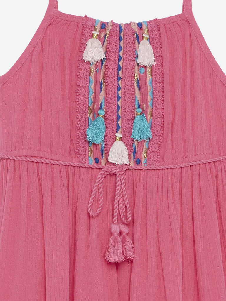 HOP Kids Fuchsia Tasseled Dress With Belt