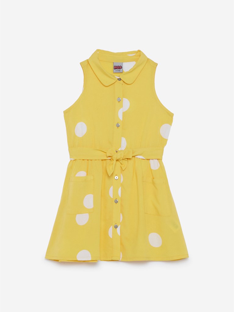 HOP Kids Yellow Polkadot Dress With Belt