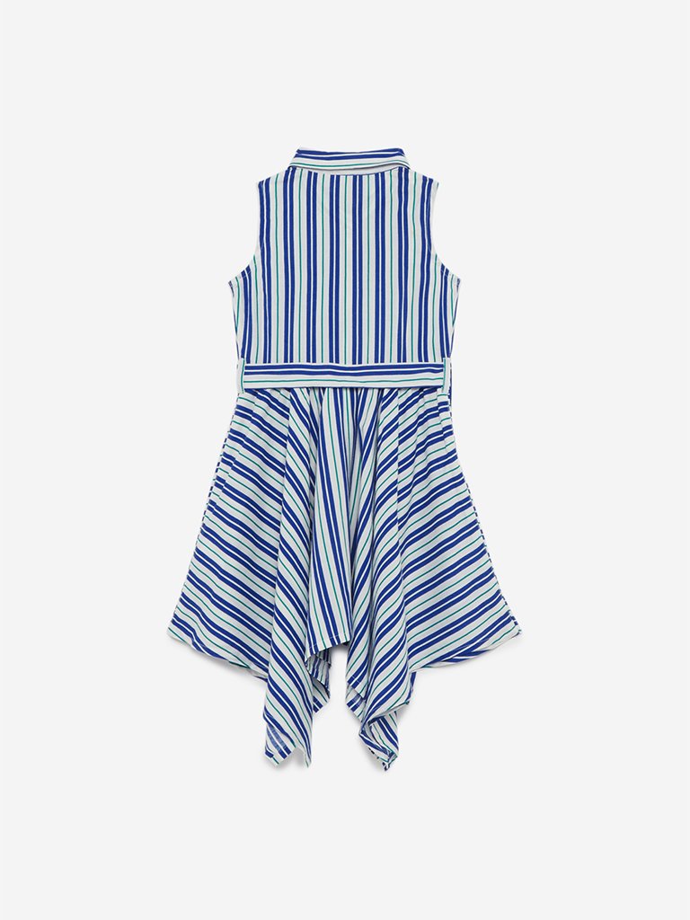HOP Kids Blue Striped Zaima Dress With Belt
