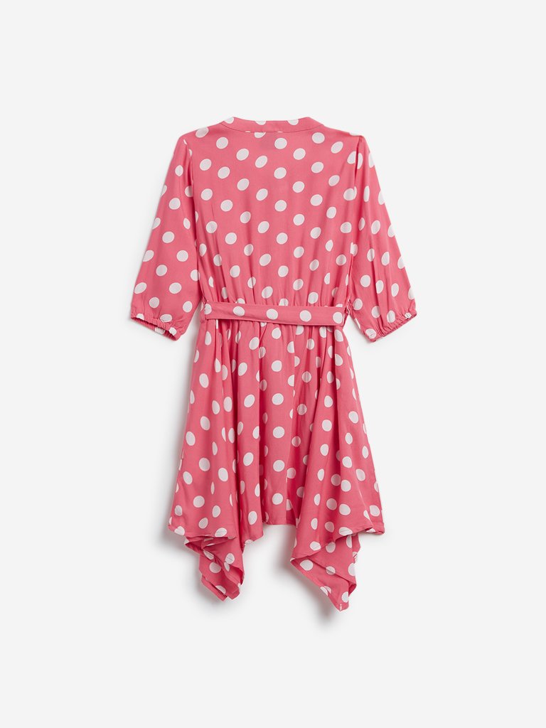 HOP Kids Pink Polka Dot Zaima Dress with Belt