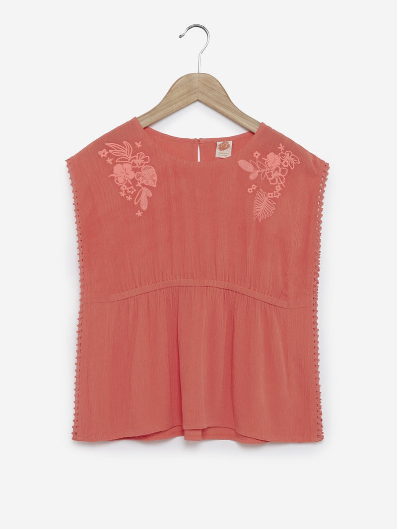 Y&F Kids Orange Floral Embroidered Top