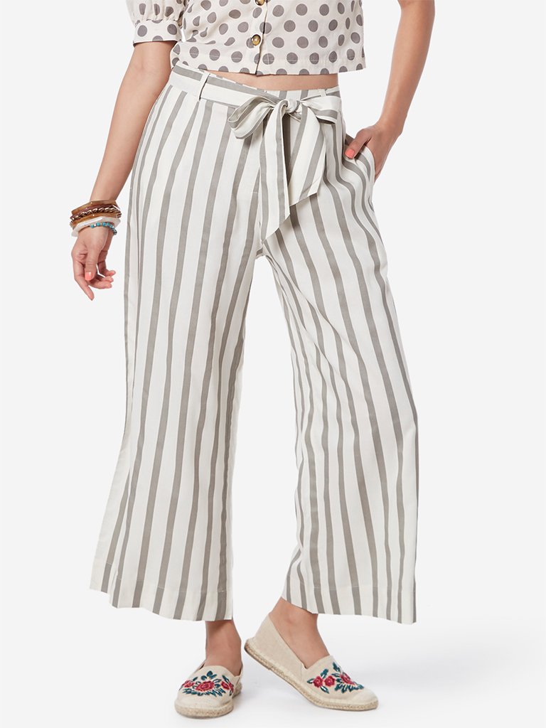 Bombay Paisley Off White Palazzos With Belt