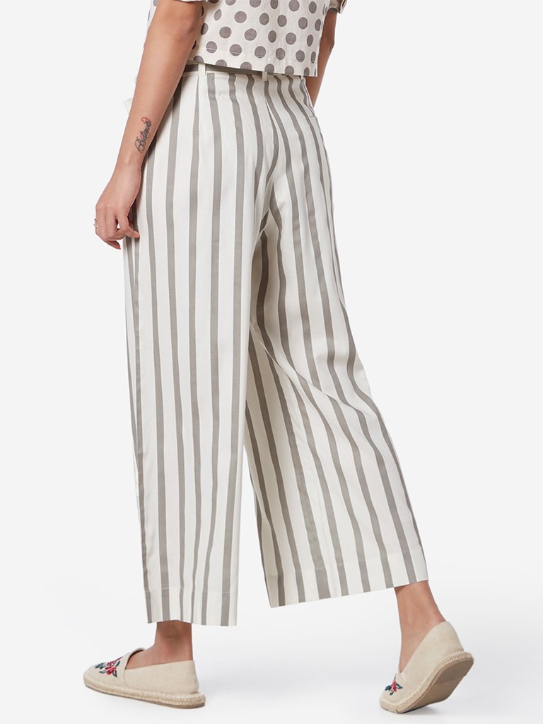 Bombay Paisley Off White Palazzos With Belt