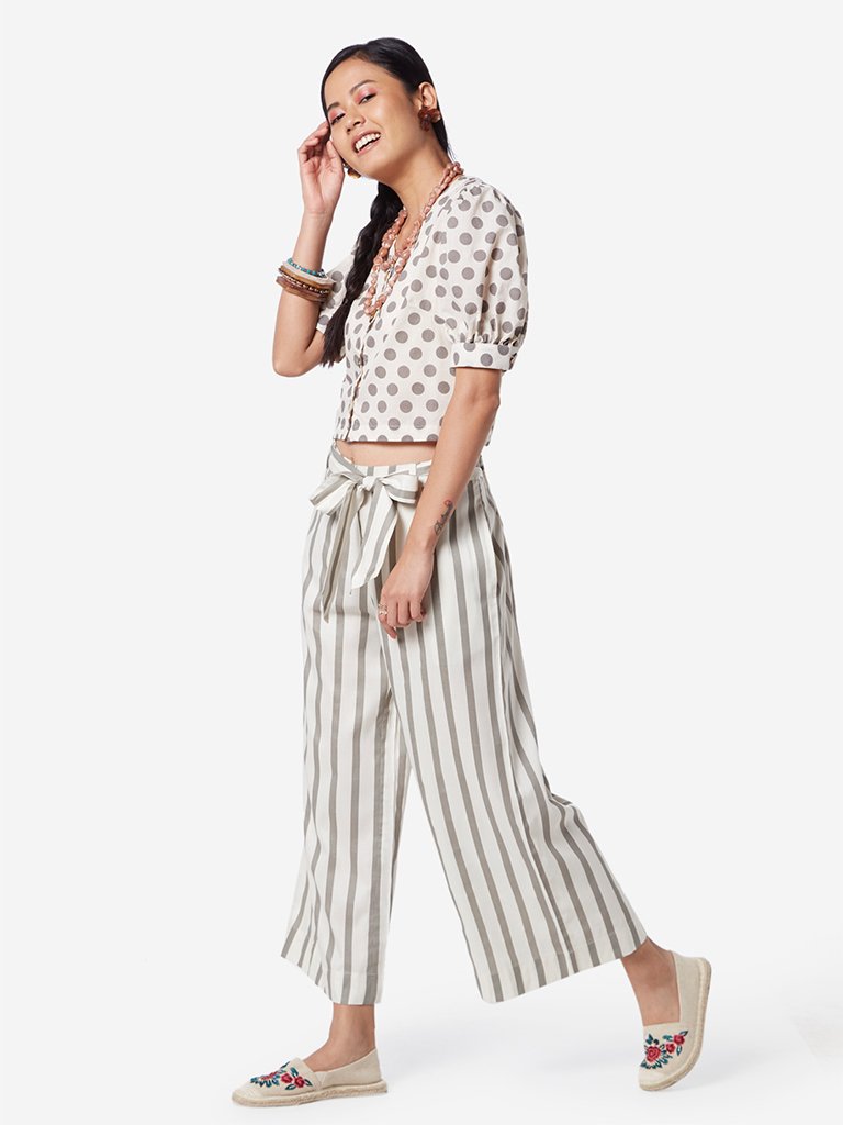 Bombay Paisley Off White Palazzos With Belt