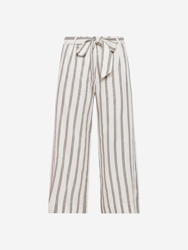 Bombay Paisley Off White Palazzos With Belt