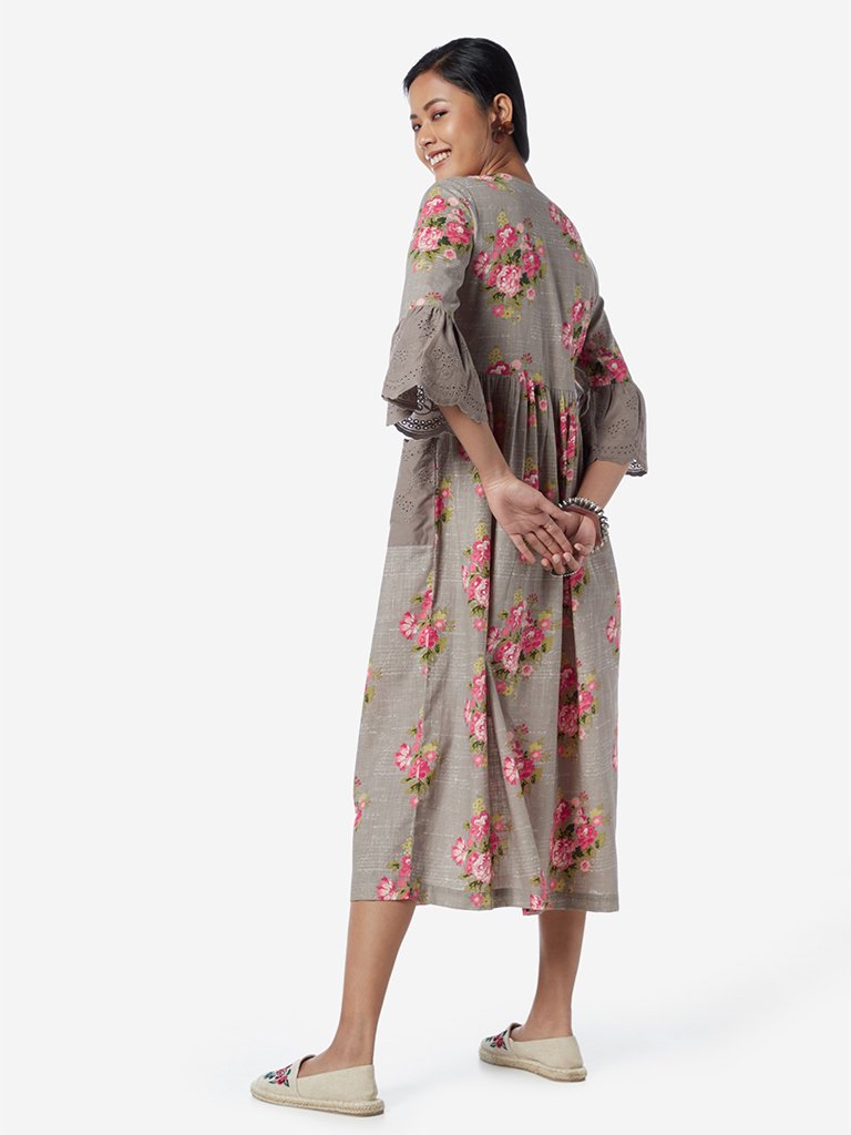 Bombay Paisley Taupe Floral Fit-And-Flare Dress