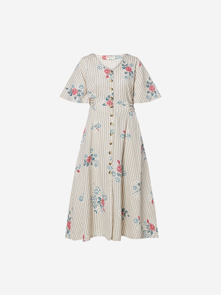 Bombay Paisley Off White Fit-And-Flare Dress