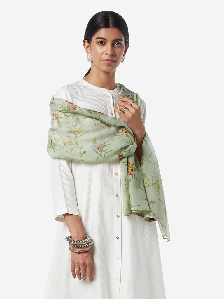 Zuba Green Floral Patterned Stole