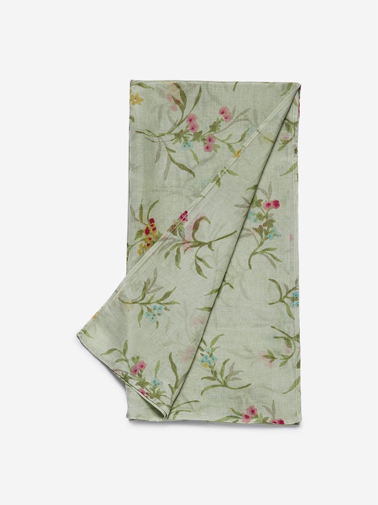 Zuba Green Floral Patterned Stole