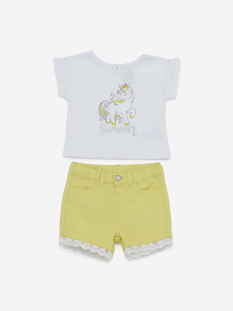 Baby HOP White Unicorn T-Shirt And Shorts Set