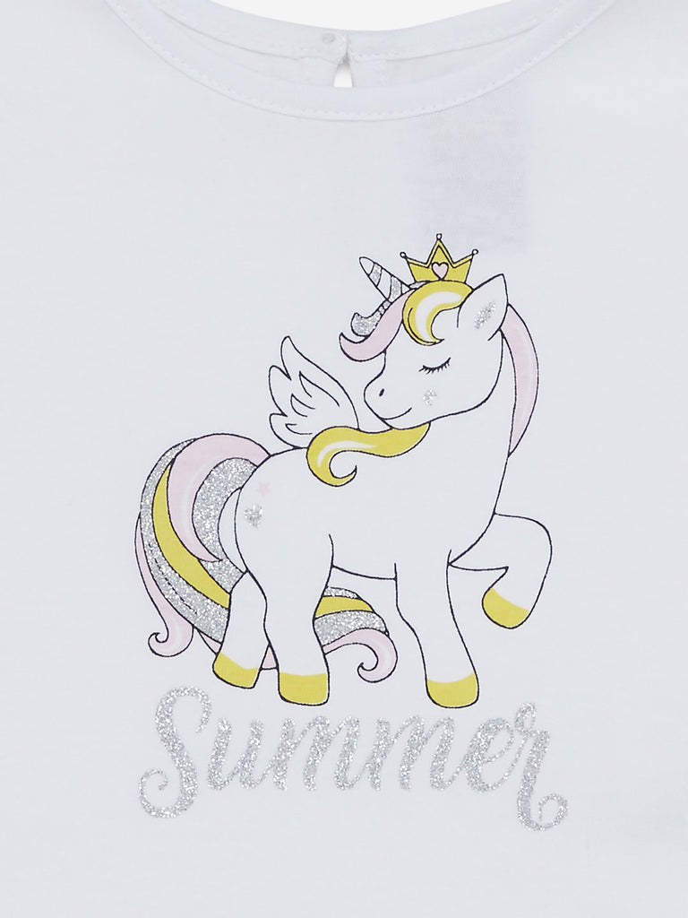 Baby HOP White Unicorn T-Shirt And Shorts Set