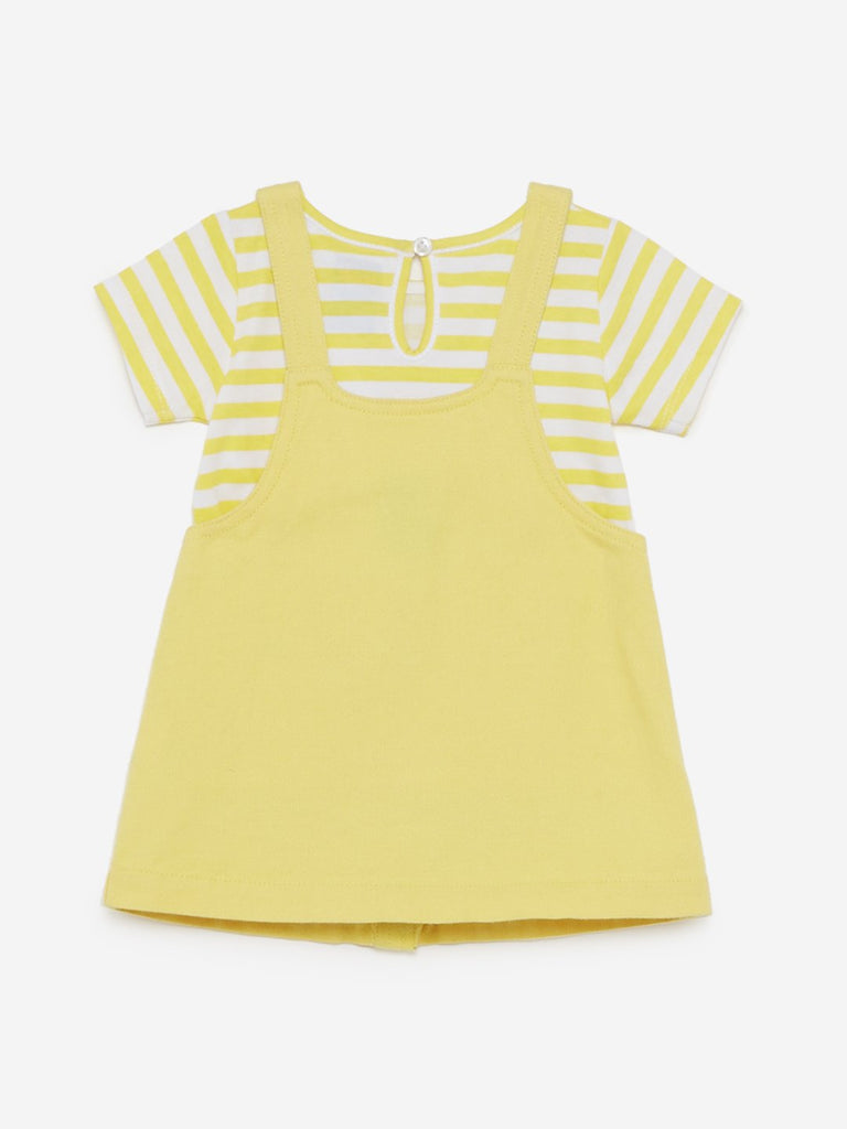 Baby HOP Yellow Striped T-Shirt And Pinafore Set