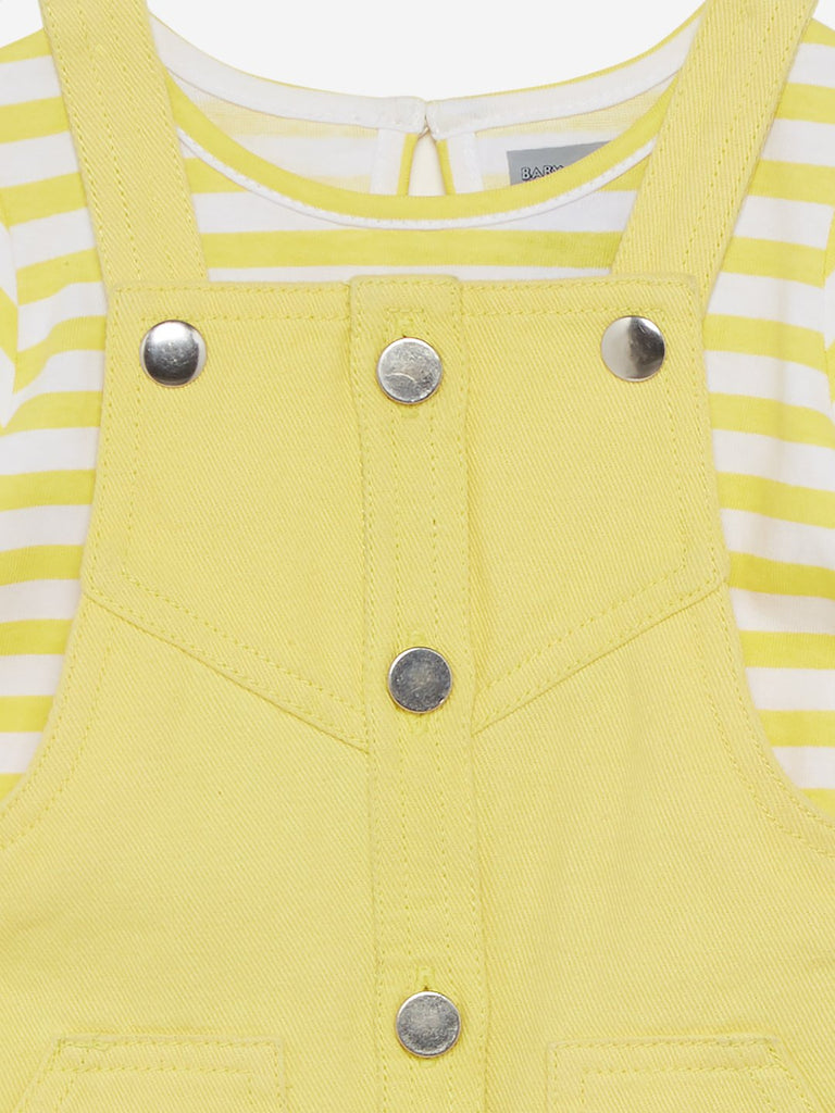 Baby HOP Yellow Striped T-Shirt And Pinafore Set