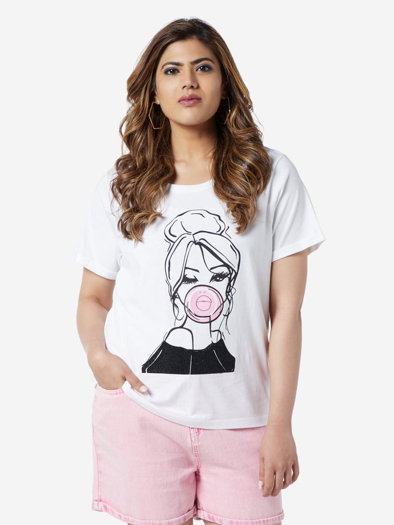 Sassy Soda Curve White Graphic Printed T-Shirt
