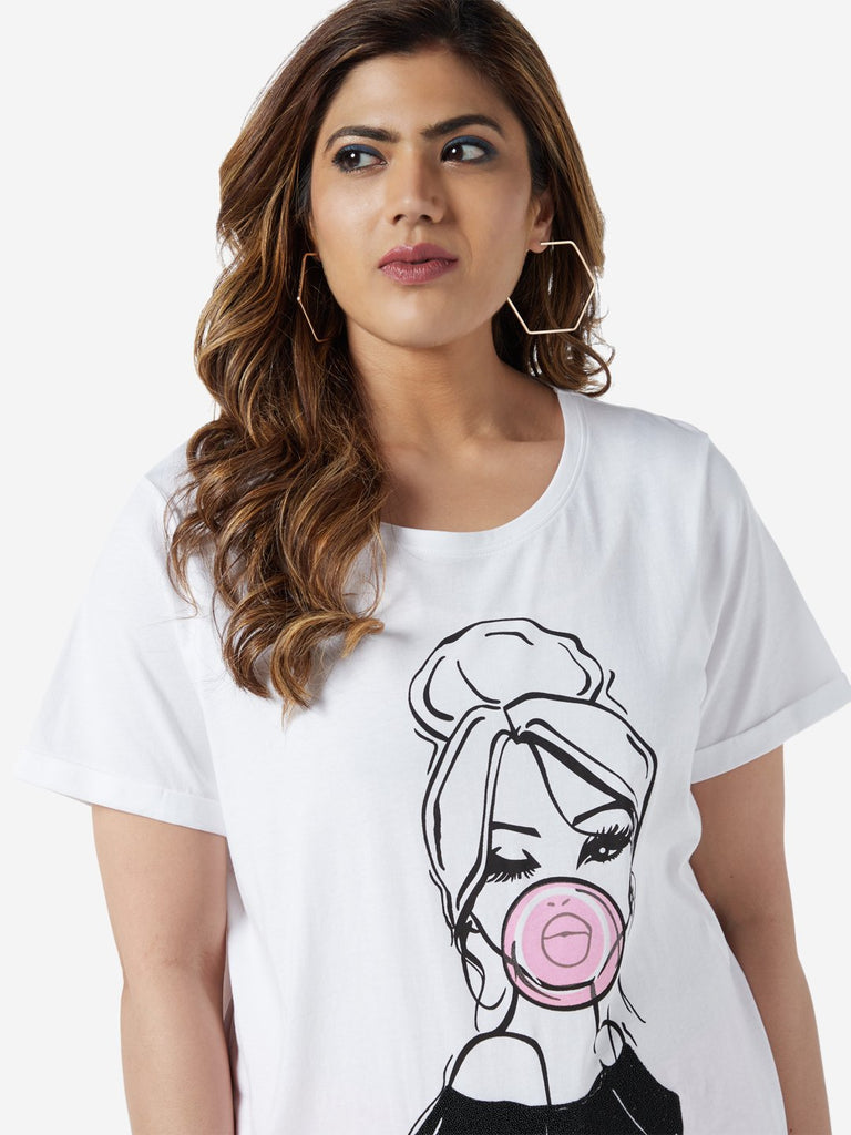 Sassy Soda Curve White Graphic Printed T-Shirt