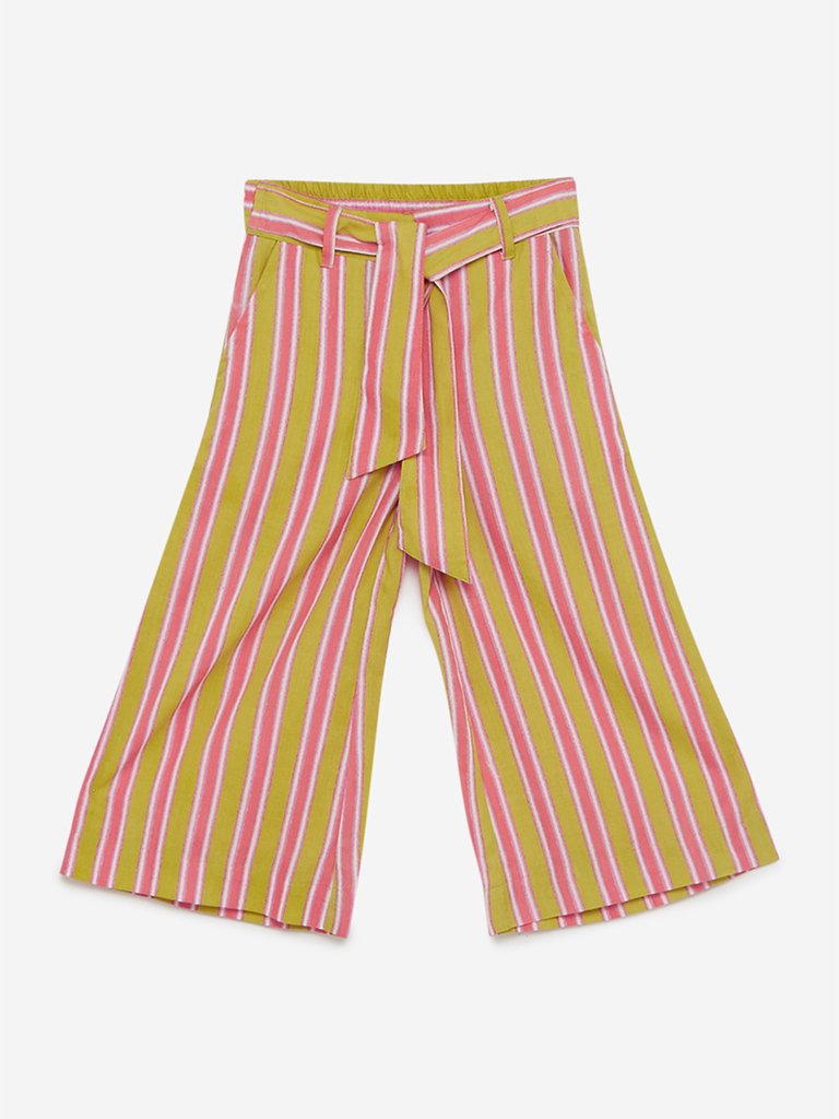 Utsa Kids Lime Striped Palazzos With Belt